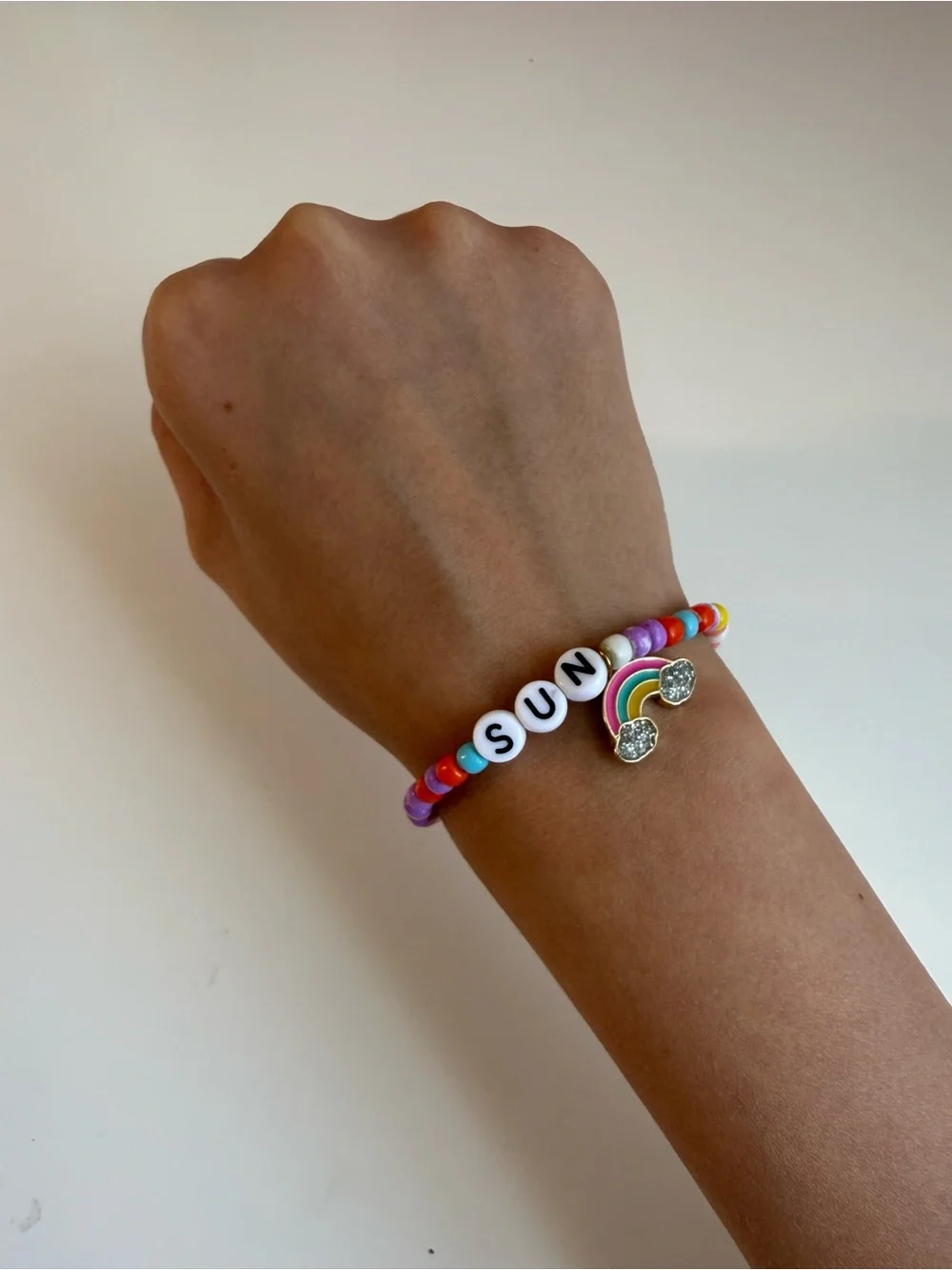 Kids Rainbow Beaded Bracelet with Letter Beads